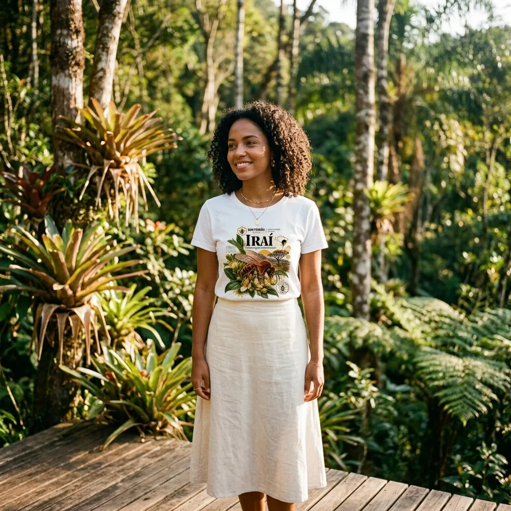 Lookbook Eco-Lodge Camiseta Iraí Branca Sem Ferrão Club